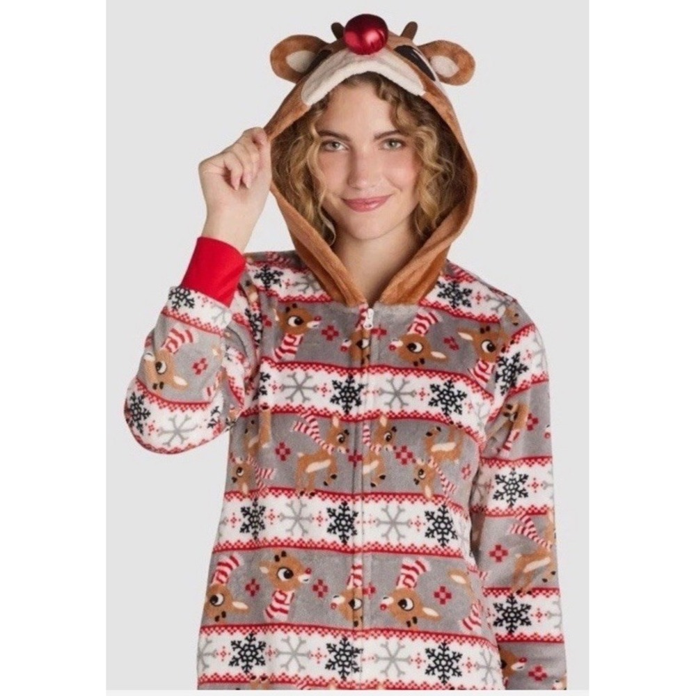 Rudolph The Red Nosed Reindeer Women's Large Fleece Union Suit Pajama Christmas